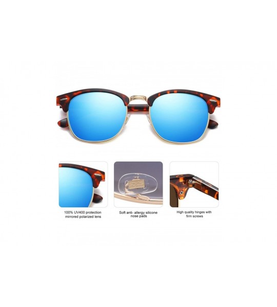 Rimless Retro Semi Rimless Polarized Sunglasses Horn Rimmed UV400 Glasses SJ5018 - C08 Tortoise Frame/Blue Mirrored Lens - C6...