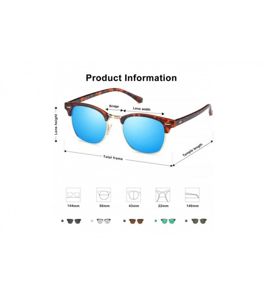 Rimless Retro Semi Rimless Polarized Sunglasses Horn Rimmed UV400 Glasses SJ5018 - C08 Tortoise Frame/Blue Mirrored Lens - C6...