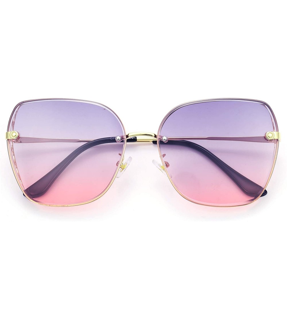 Square Square Sunglasses for Women Fashion Metal Frame Flat Lens Sun Glasses UV 400 Protection - Pink - CV194OQ2ZDC $25.88