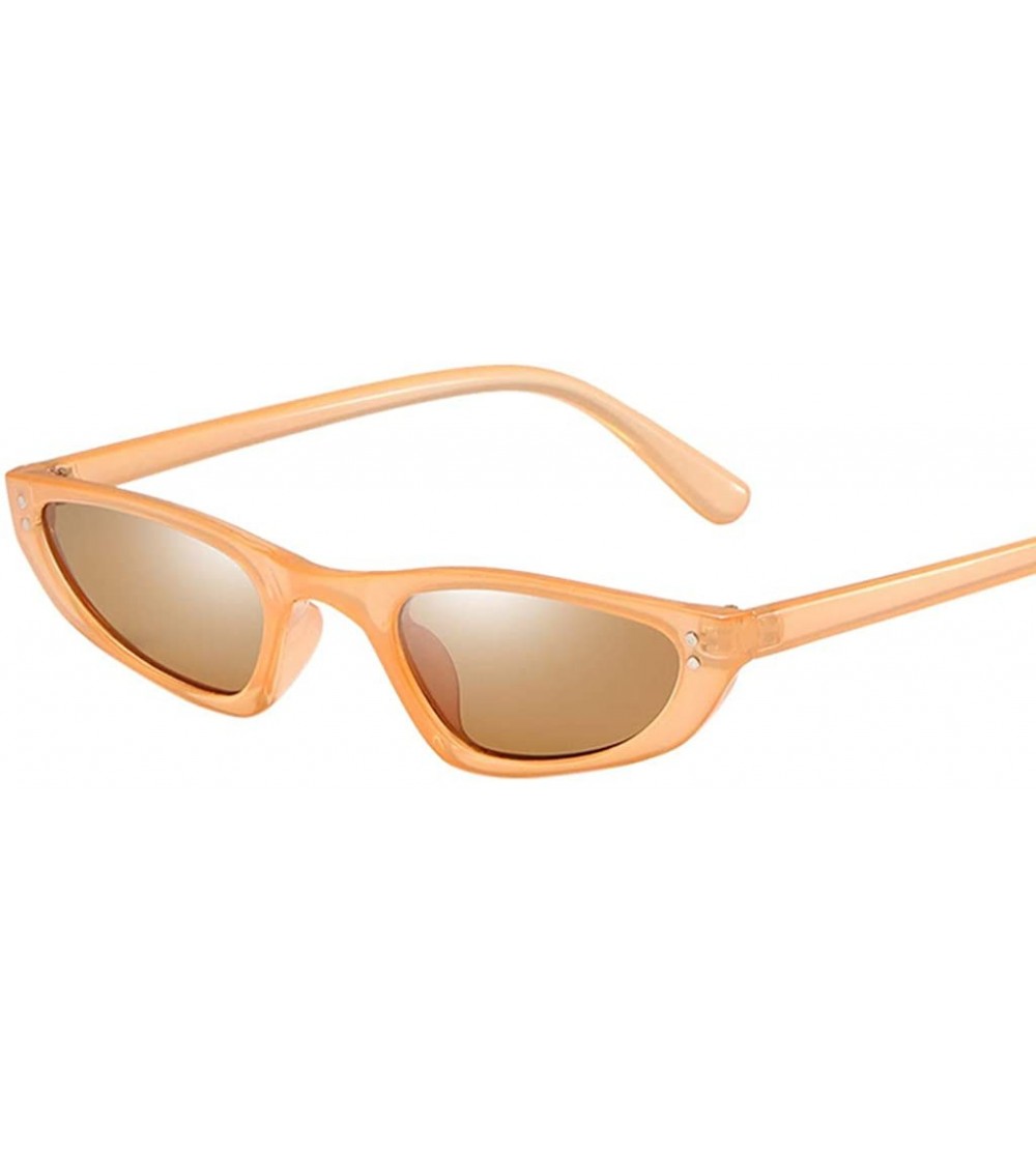 Goggle Retro Vintage Narrow Cat Eye Sunglasses for Women Clout Goggles Plastic Frame Narrow Skinny Shades - Gold - C818U7KTEC...