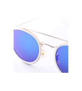 Round round double bridge sunglasses for women men crystal glass lens mirrored glasses 100% UV400 protection - Blue - C618SHG...