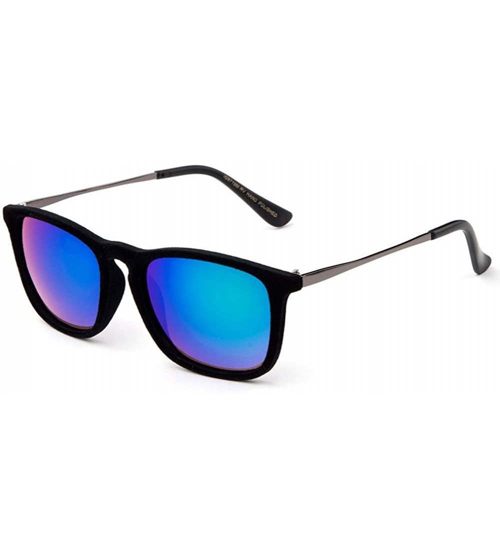 Square "Bonna" Womens Round Suede Material Stlyish Fashion Sunglasses - Black/Blue - C6127Y3GFWT $19.04