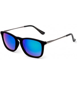 Square "Bonna" Womens Round Suede Material Stlyish Fashion Sunglasses - Black/Blue - C6127Y3GFWT $19.04