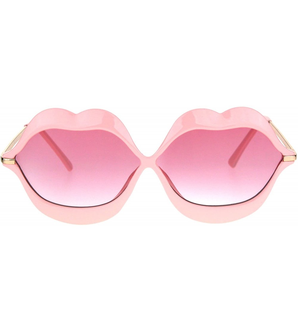 Round Womens Funky Retro Kissing Lip Frame Party Shade Sunglasses - Pink - CE17YKH4SDZ $22.45