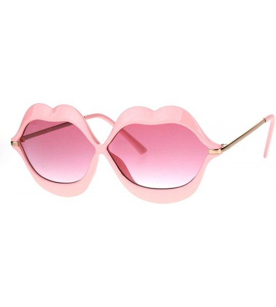 Round Womens Funky Retro Kissing Lip Frame Party Shade Sunglasses - Pink - CE17YKH4SDZ $22.45