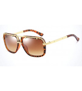 Square Classic square large frame flat top metal trimming men's retro brand designer sunglasses UV400 - Leopard - C918S7LRQK4...