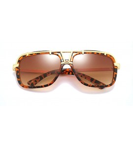 Square Classic square large frame flat top metal trimming men's retro brand designer sunglasses UV400 - Leopard - C918S7LRQK4...