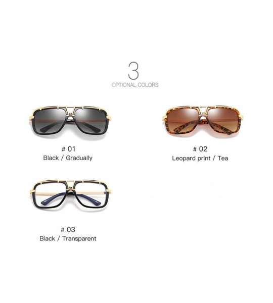 Square Classic square large frame flat top metal trimming men's retro brand designer sunglasses UV400 - Leopard - C918S7LRQK4...