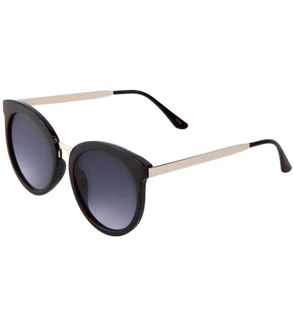 Wayfarer Womens Round Sunglasses Metal Temple Flat Lens (BLACK/GOLD + SMOKE - 54mm) - CS17YGHA433 $19.08