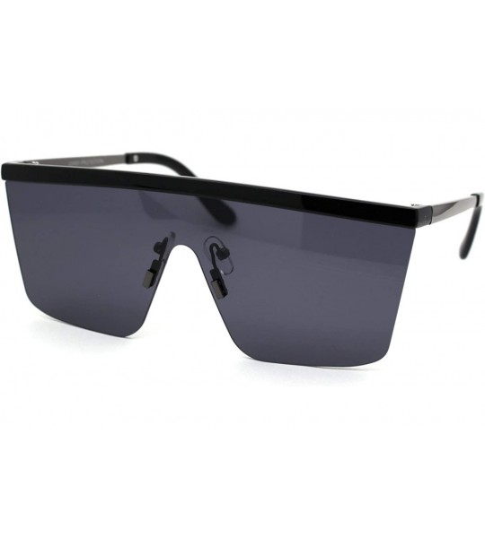 Oversized Flat Top Shield Disco Funk Rectangular Sunglasses - Black Gunmetal Black - C218YXG5DRW $22.75