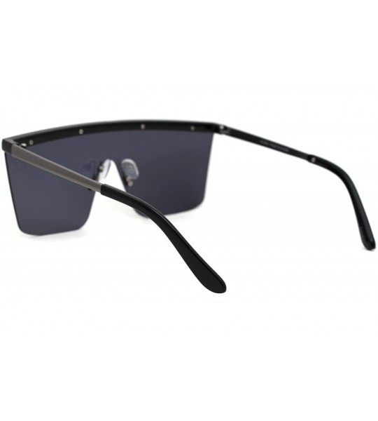 Oversized Flat Top Shield Disco Funk Rectangular Sunglasses - Black Gunmetal Black - C218YXG5DRW $22.75