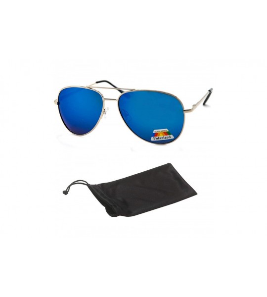 Aviator Polarized Aviator Unisex Sunglasses P4164 - Silver Blue Mirror - CR18OHROO4Q $20.42