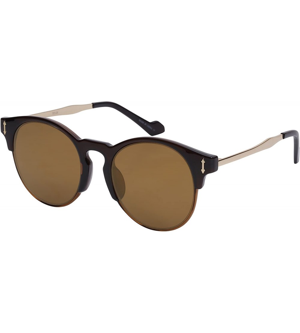 Rimless Semi Rimless Round P3 Flat Lens Sunglasses 32125TT-FLREV - Clear Brown - C512DG5WC9J $17.80