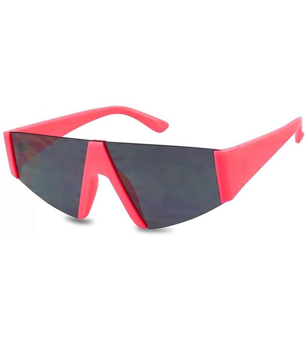 Wrap Retro Throwback Triangular Chic Geometric Style Sunglasses with Smoke Tinted Lens - Neon Pink - CB193ENYAY8 $30.43