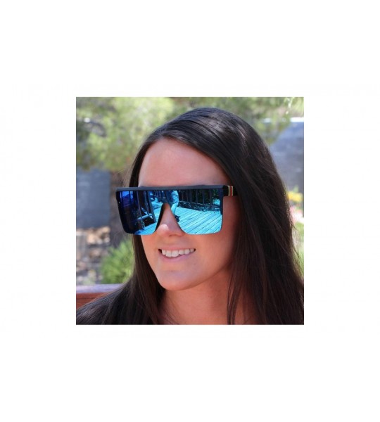 Aviator Fashion Oversize Siamese Lens Sunglasses Women Men Succinct Style UV400 - Black/Blue Mirror - CQ196MS2T6N $21.95