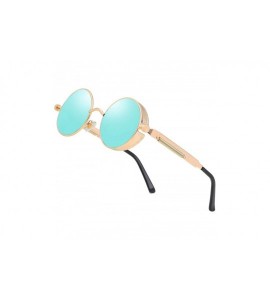 Oval Vintage Steampunk Sunglasses Circle Glasses - 145gold/Bule - CN18M42M053 $24.05