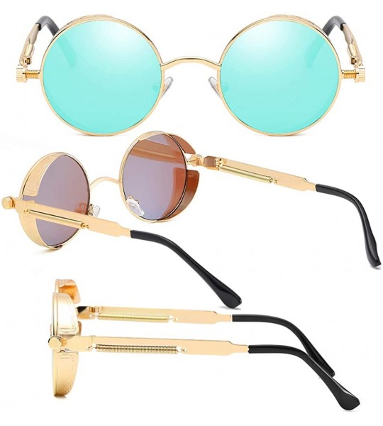 Oval Vintage Steampunk Sunglasses Circle Glasses - 145gold/Bule - CN18M42M053 $24.05