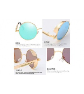 Oval Vintage Steampunk Sunglasses Circle Glasses - 145gold/Bule - CN18M42M053 $24.05