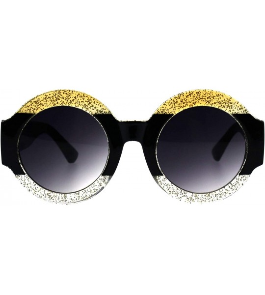 Round Thick Round Circle Frame Sunglasses Womens Stylish Chic Shades UV 400 - Gold Black Clear - CU18NUUZGSY $19.34