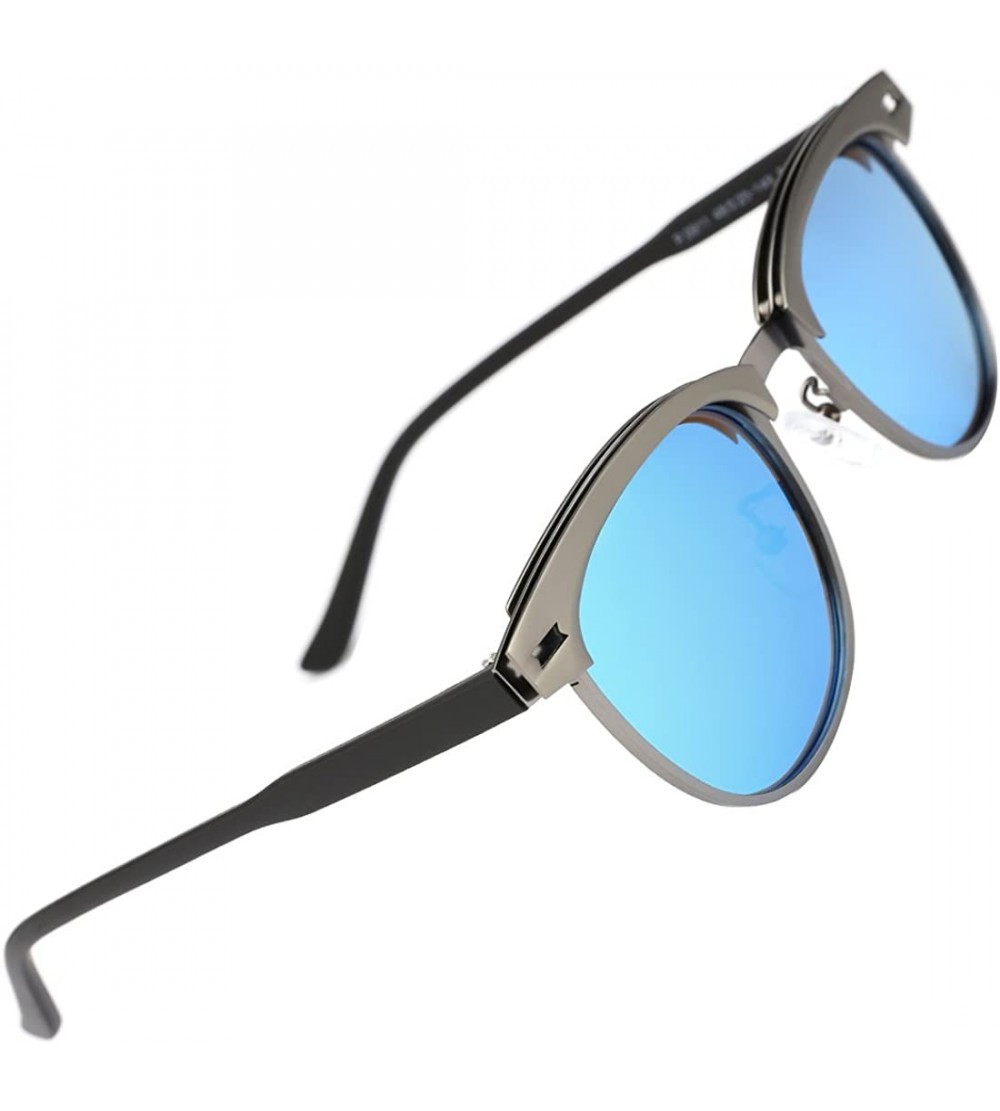 Rimless Classic Browline Polarized Semi Rimless Sunglasses for Women Men - Blue - C718C5YY5RD $25.82