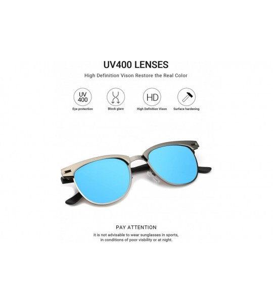 Rimless Classic Browline Polarized Semi Rimless Sunglasses for Women Men - Blue - C718C5YY5RD $25.82