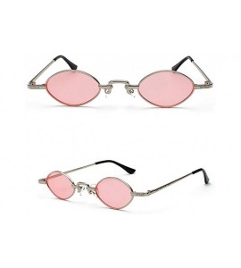 Oval Tiny Sunglasses Men Metal Retro Small Oval Sun Glasses Women Unisex Gift Items - Silver With Pink - C518LS3WG9I $19.04