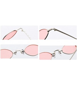 Oval Tiny Sunglasses Men Metal Retro Small Oval Sun Glasses Women Unisex Gift Items - Silver With Pink - C518LS3WG9I $19.04