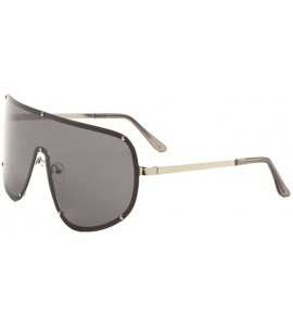 Shield Macho Man Oversized Shield Wrap Around Sunglasses - Silver Metallic Frame - CW18092A5O6 $23.60