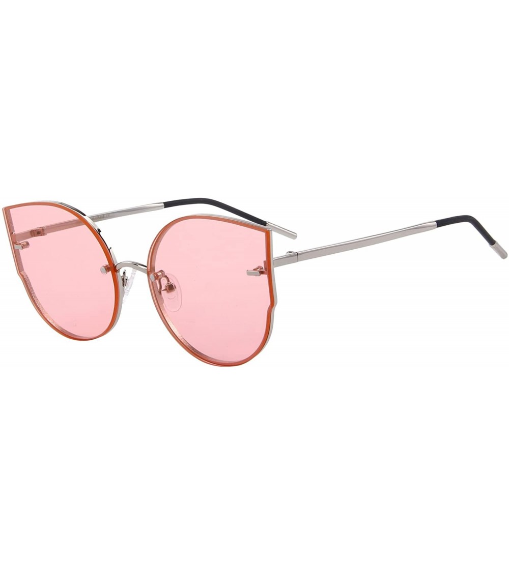 Rimless Women Classic Cat Eye Sunglasses Rimless Metal Frame Sun Glasses S8099 - Silver&pink - CM186D6SKOD $24.74