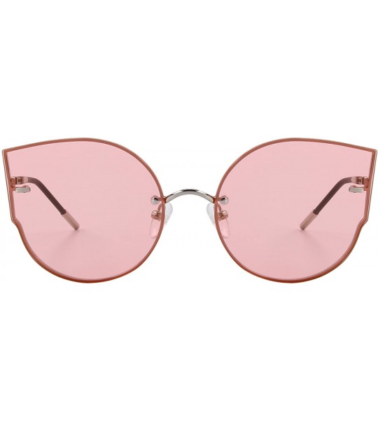 Rimless Women Classic Cat Eye Sunglasses Rimless Metal Frame Sun Glasses S8099 - Silver&pink - CM186D6SKOD $24.74