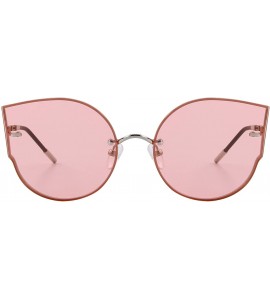 Rimless Women Classic Cat Eye Sunglasses Rimless Metal Frame Sun Glasses S8099 - Silver&pink - CM186D6SKOD $24.74