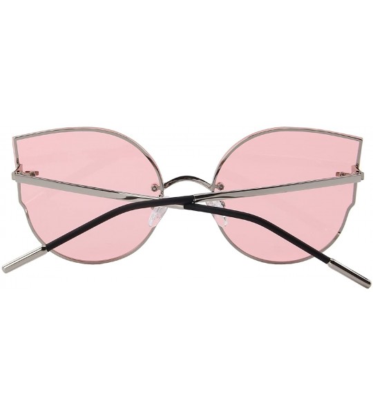 Rimless Women Classic Cat Eye Sunglasses Rimless Metal Frame Sun Glasses S8099 - Silver&pink - CM186D6SKOD $24.74