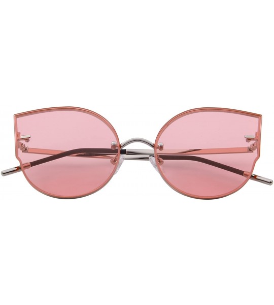 Rimless Women Classic Cat Eye Sunglasses Rimless Metal Frame Sun Glasses S8099 - Silver&pink - CM186D6SKOD $24.74