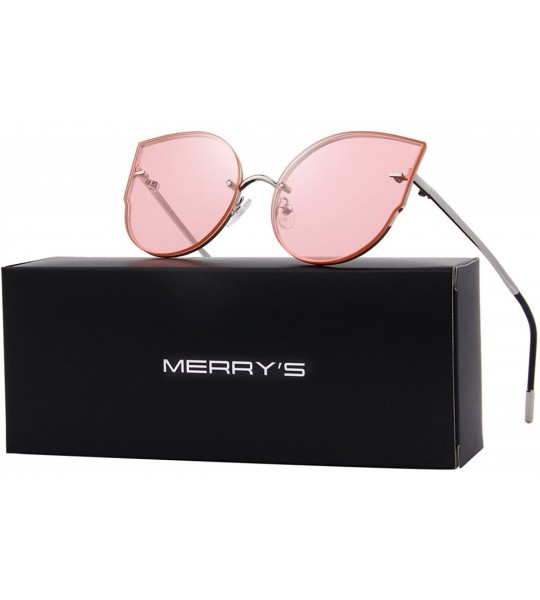 Rimless Women Classic Cat Eye Sunglasses Rimless Metal Frame Sun Glasses S8099 - Silver&pink - CM186D6SKOD $24.74