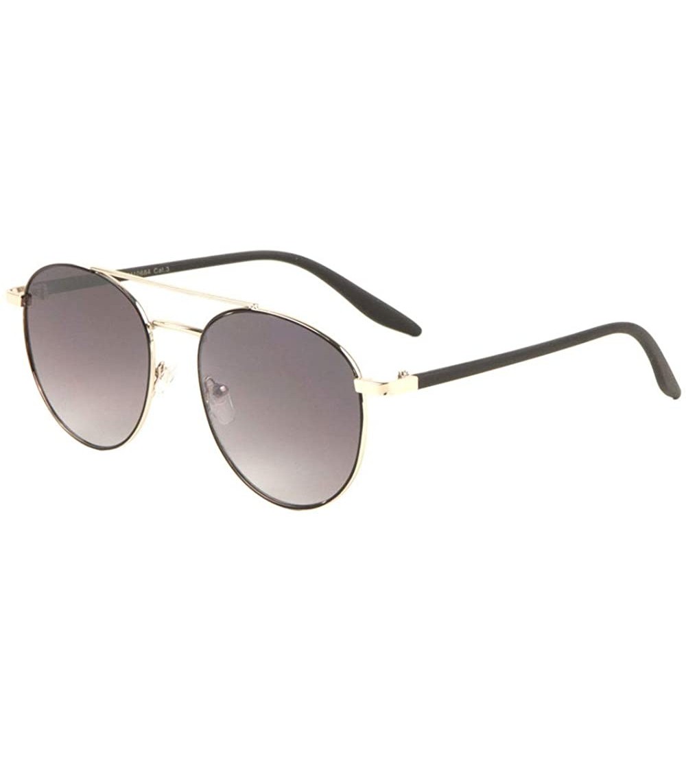 Round Thin Frame Round Straight Bridge Top Bar Sunglasses - Smoke Gold - C2197W3X6L4 $27.00