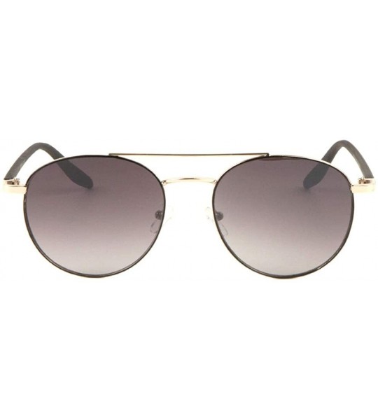 Round Thin Frame Round Straight Bridge Top Bar Sunglasses - Smoke Gold - C2197W3X6L4 $27.00