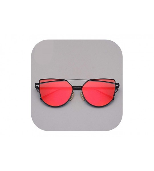 Square Cat Eye Sunglasses Women Vintage Metal Reflective Glasses Mirror Retro Oculos De Sol Gafas - Black Red - CH199CZH3AC $...