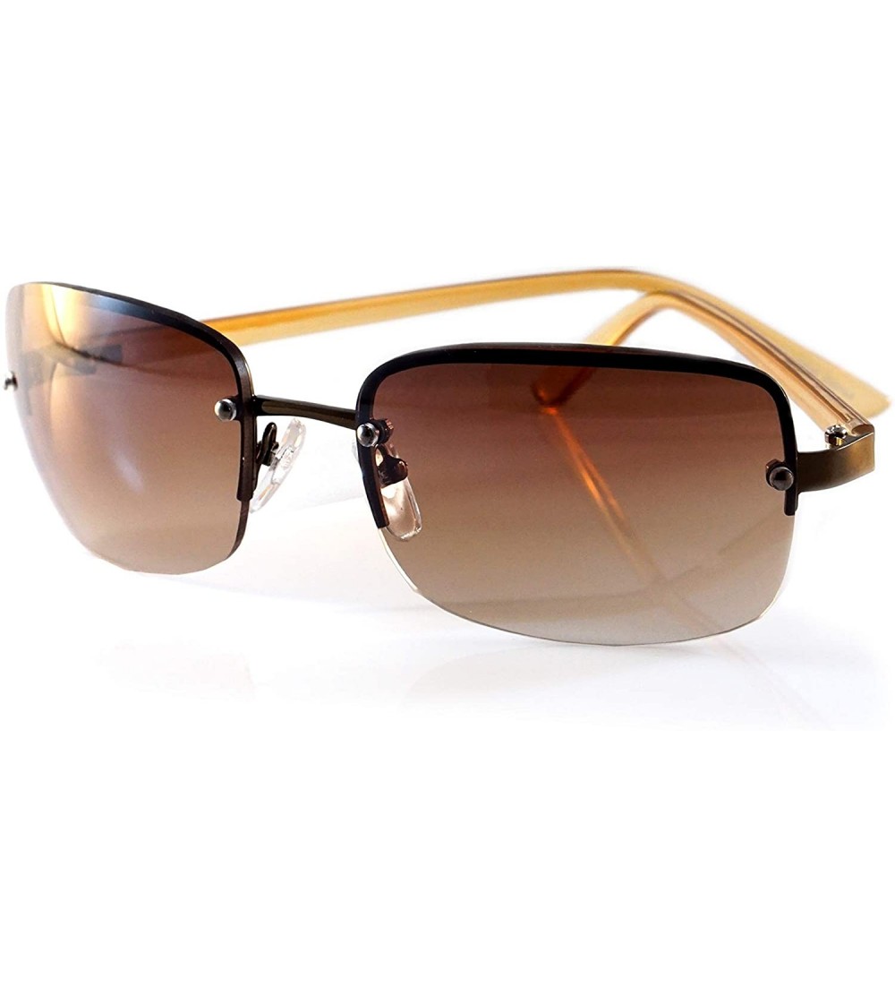 Wrap Semi-Rimless Rounded Rectangular Tinted Sunglasses A297 - Copper Brown - CU18ZTZ75UK $24.91