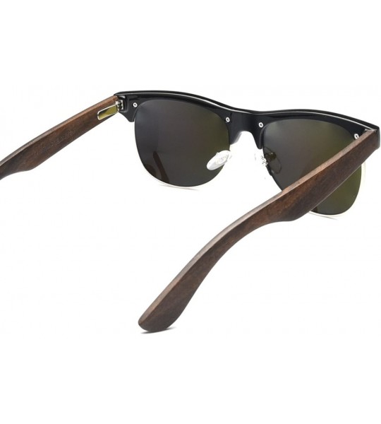 Goggle Bamboo Wood Sunglasses-Mens Womens Handmade Semi Rimless Polarized Wooden Sunglasses - Walnut Wood - C418GZN2NTC $24.94