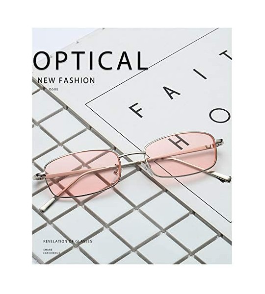 Square Unisex Vintage Slender Square Sunglasses-Retro Small Metal Frame Candy Colors UV400 X75252 - Pink - CV196H8SANR $19.09