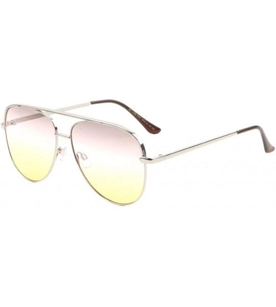 Aviator Triple Oceanic Color Flat Frame & Temple Modern Round Aviator Sunglasses - Smoke Yellow - CW190EW4T42 $26.03