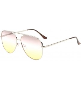 Aviator Triple Oceanic Color Flat Frame & Temple Modern Round Aviator Sunglasses - Smoke Yellow - CW190EW4T42 $26.03