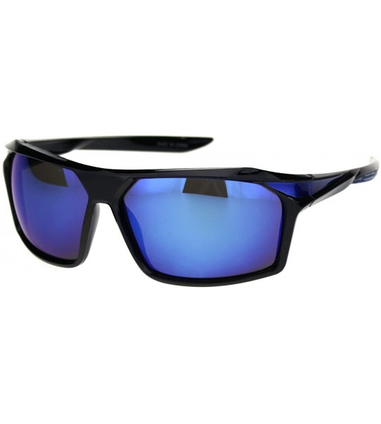 Sport Mens Reflective Mirror Aerodynamic Streamline Design Rectangular Sport Sunglasses - Black Blue Blue Mirror - CX18OW7CME...