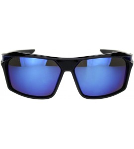 Sport Mens Reflective Mirror Aerodynamic Streamline Design Rectangular Sport Sunglasses - Black Blue Blue Mirror - CX18OW7CME...