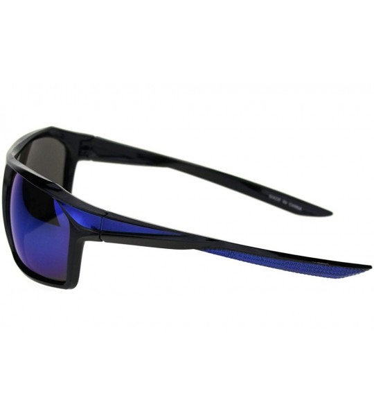 Sport Mens Reflective Mirror Aerodynamic Streamline Design Rectangular Sport Sunglasses - Black Blue Blue Mirror - CX18OW7CME...