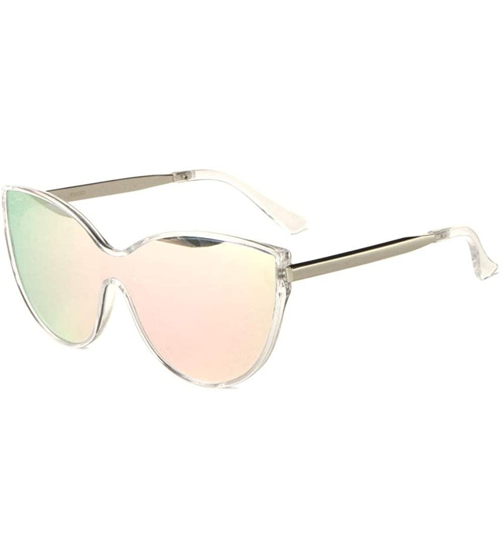 Shield Clear Frame One Piece Cat Eye Shield Lens Sunglasses - Pink - CJ198E8K6RY $26.59