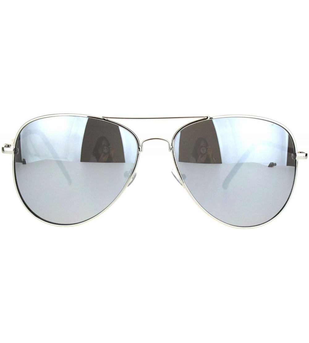 Aviator Mens Color Mirror Classic Pilots Metal Rim Officer Style Sunglasses - Silver Mirror - C318L94GY7O $18.22