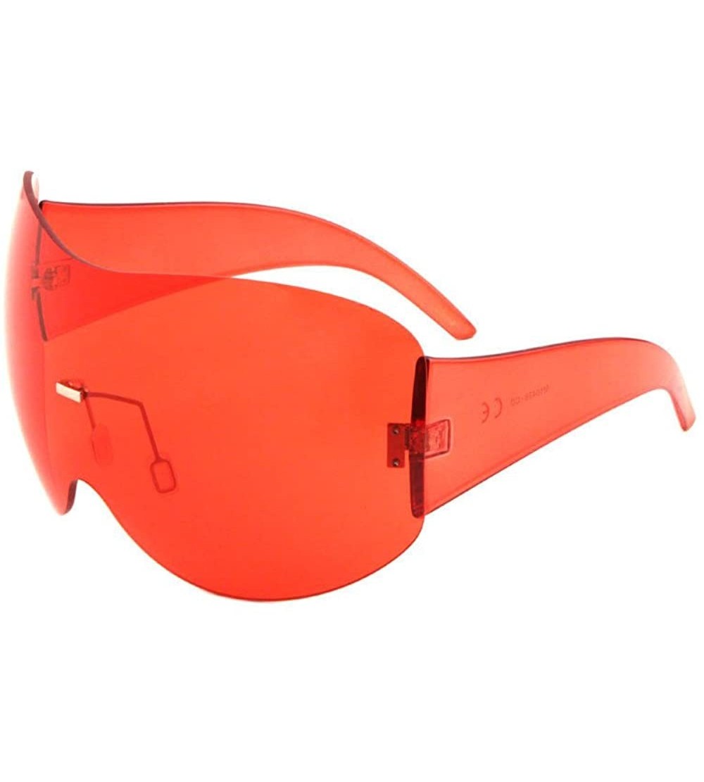 Rimless Alps Rimless Oversized Mono One Piece Shield Sunglasses - Red Transparent Frame - CU188TO30IG $26.76