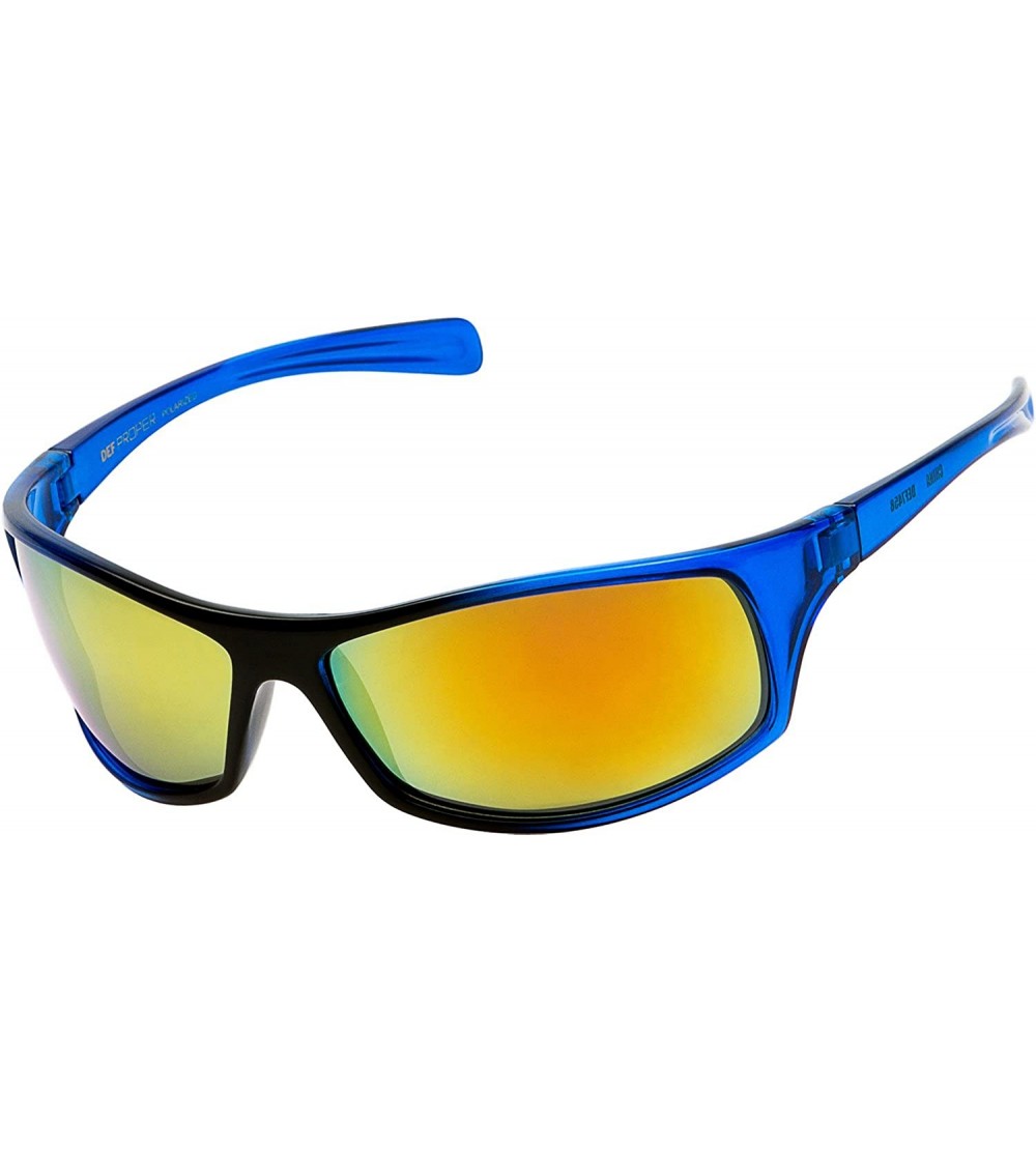 Sport Polarized Wrap Around Sports Sunglasses - Blue - Red Mirror - C418CSZC9QA $22.71