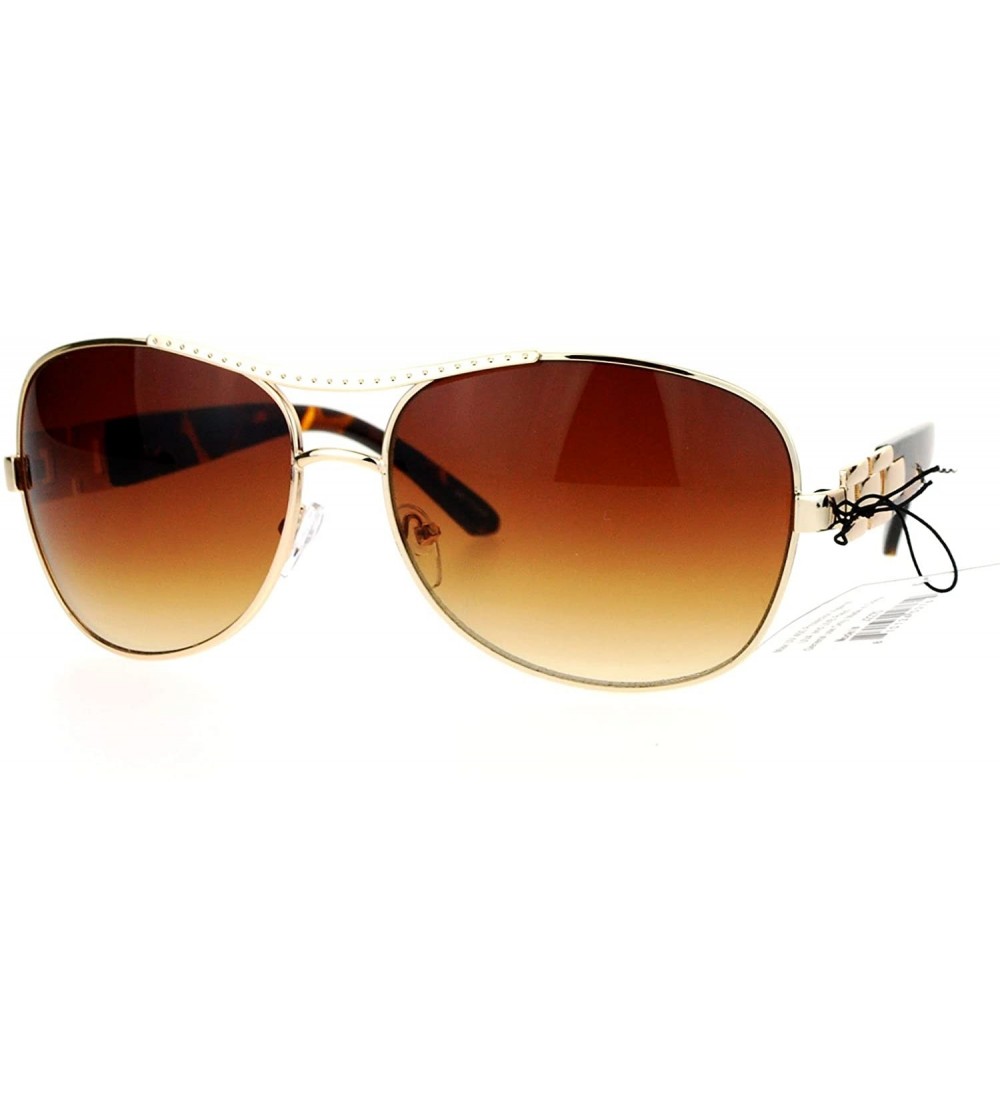 Aviator Unique Shape Aviator Sunglasses Womens Luxury Chain Design Aviators UV 400 - Gold Tortoise - CE188I582MS $18.20